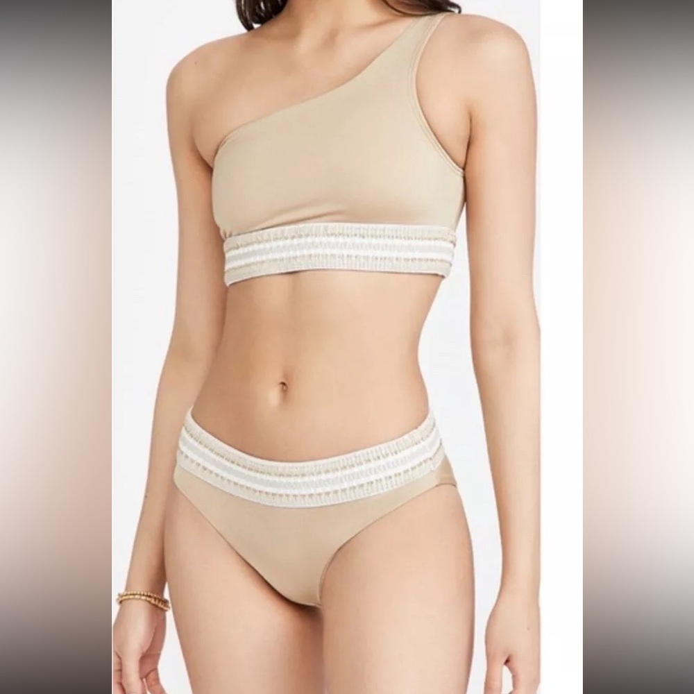 Peixoto Zoni One Shoulder Bikini set  Gold